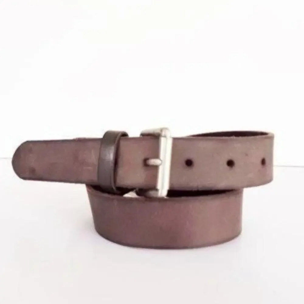 American Eagle Brown Genuine Leather Distressed Belt Size 30 With Silver Buckle